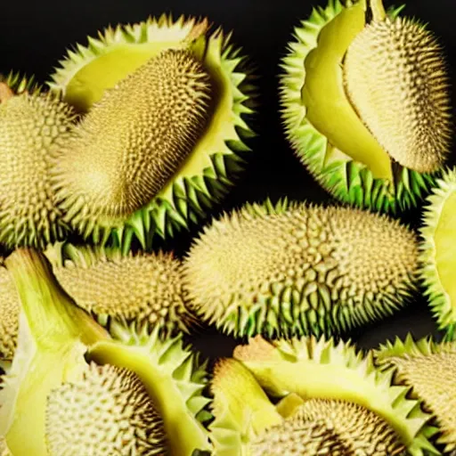 Prompt: an durian explode into small pieces