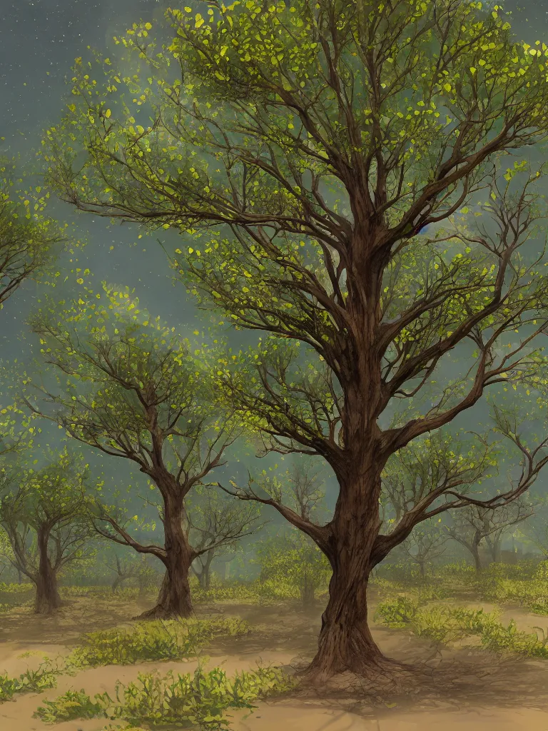 Prompt: blooming uranium orb tree orchard by disney concept artists, blunt borders, rule of thirds