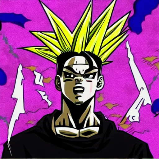 Image similar to denzel curry drawn in the style of dragon ball z