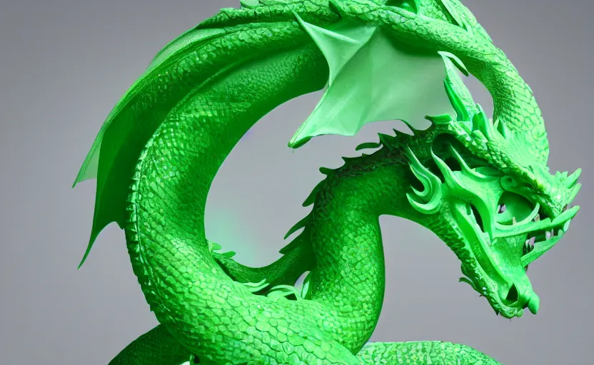 Image similar to statue of a dragon made of green jade, subsurface scattering, translucent, Dynamic Light and Shadows, Rendering, Redshift, 8k