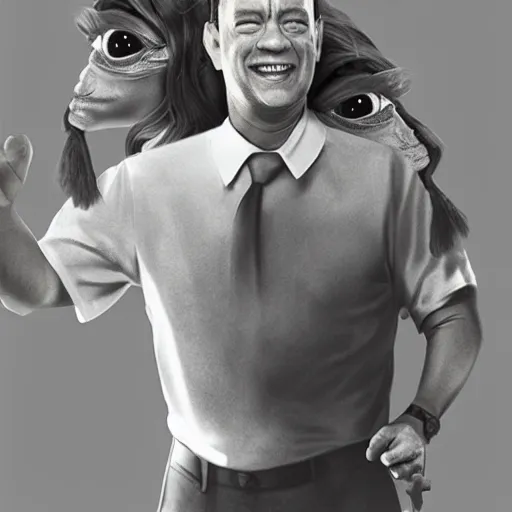 Image similar to tom hanks as forrest gump with giant shrimp heads instead of hands, photorealistic, cgsociety, artstation