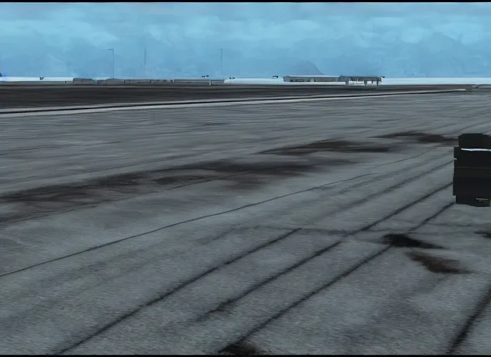 Prompt: a lonely facility next to an empty runway. screenshot of goldeneye. nintendo 6 4 ( 1 9 9 6 )