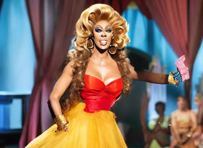 Image similar to broadcast still of jordan peterson in a dress as a contestant of ru paul's drag race, 4 k