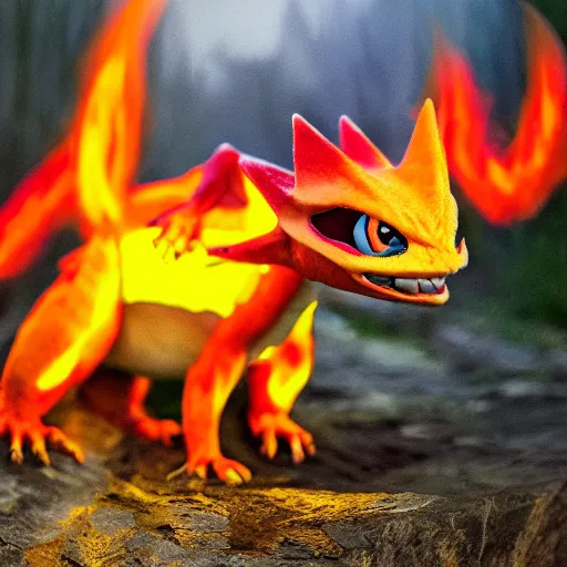 Image similar to national geographic photo of charmeleon, pokemon in the wild, intricate, portrait, 8 k highly professionally detailed, hdr, award winning