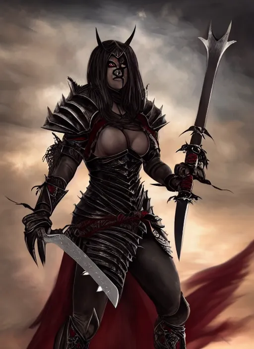 a muscular fantasy warrior woman wearing armour