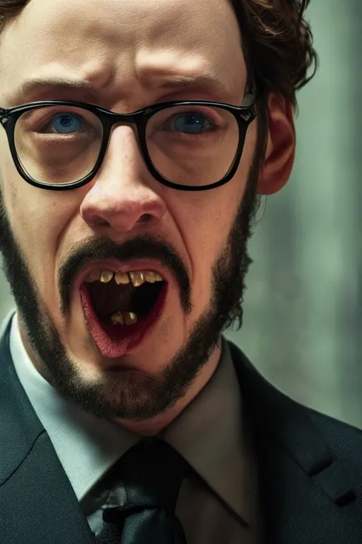 Prompt: A still of Sam Hyde as John Wick, close-up, sigma male, rule of thirds, award winning photo, unreal engine, studio lighting, highly detailed features, raining, ethereal lighting