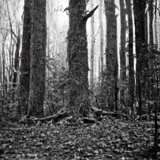 Prompt: blair witch hauntology ghost occult forest, very old photo