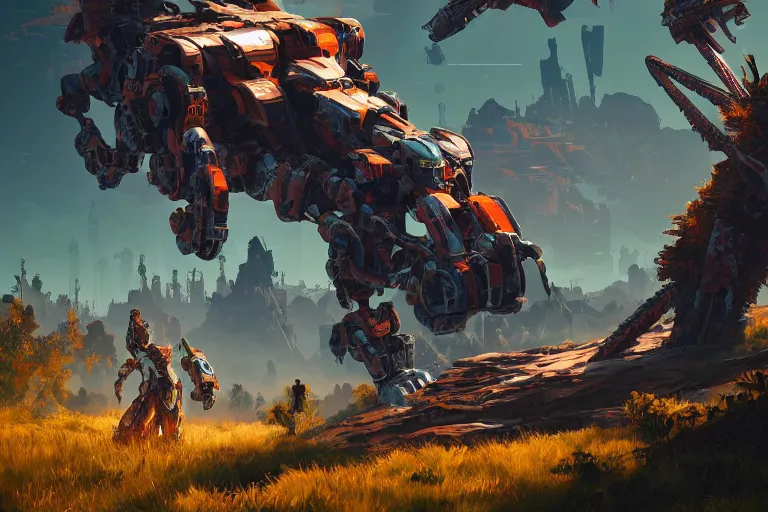 Image similar to scrapper machine mecanical creature robot of horizon forbidden west horizon zero dawn bioluminiscence global illumination ray tracing hdr fanart arstation by ian pesty and alena aenami artworks in 4 k