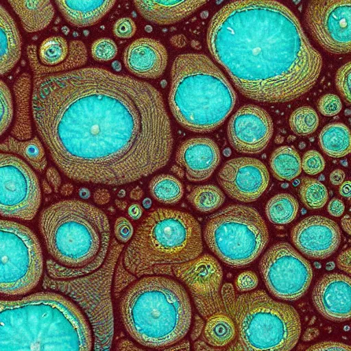 Image similar to beautiful and artistic mycelium on a fantastic planet and unusual inhabitants of the oceans, highly detailed, Pattern with optical illusion