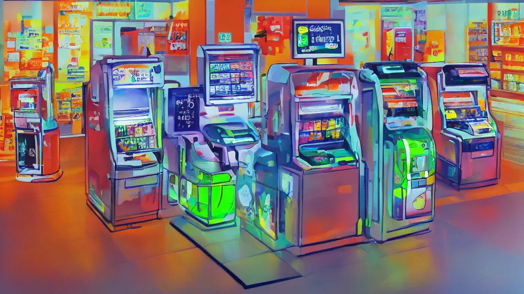 Image similar to acrylic art financial convenience store robo - cashier