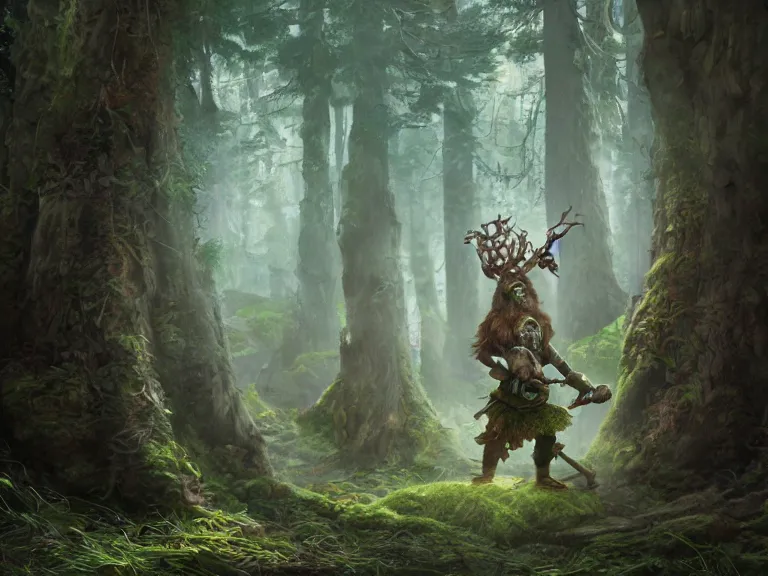 Image similar to Scared High Fantasy Dwarf Druid tripping through Haunted Forest, RPG Portrait Reference, Oil Painting, Trending on Artstation, octane render, Insanely Detailed, 8k, HD