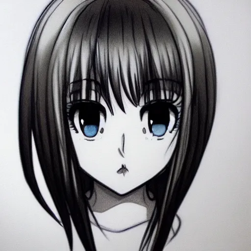 Prompt: anime girl headshot profile picture, black and white sketch, drawn in ballpoint pen