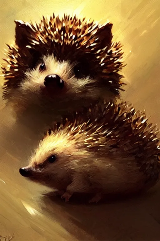 Prompt: small cute hedgehog looking up at the camera portrait dnd, painting by gaston bussiere, craig mullins, greg rutkowski, yoji shinkawa