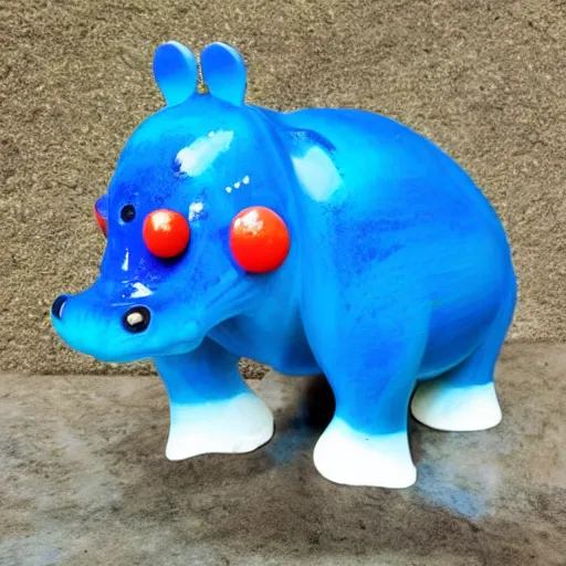 Prompt: expertly crafted etsy kids wooden hippopotamus expertly fused with blue epoxy. part of the hippo is made of blue epoxy. with a white photographers background.