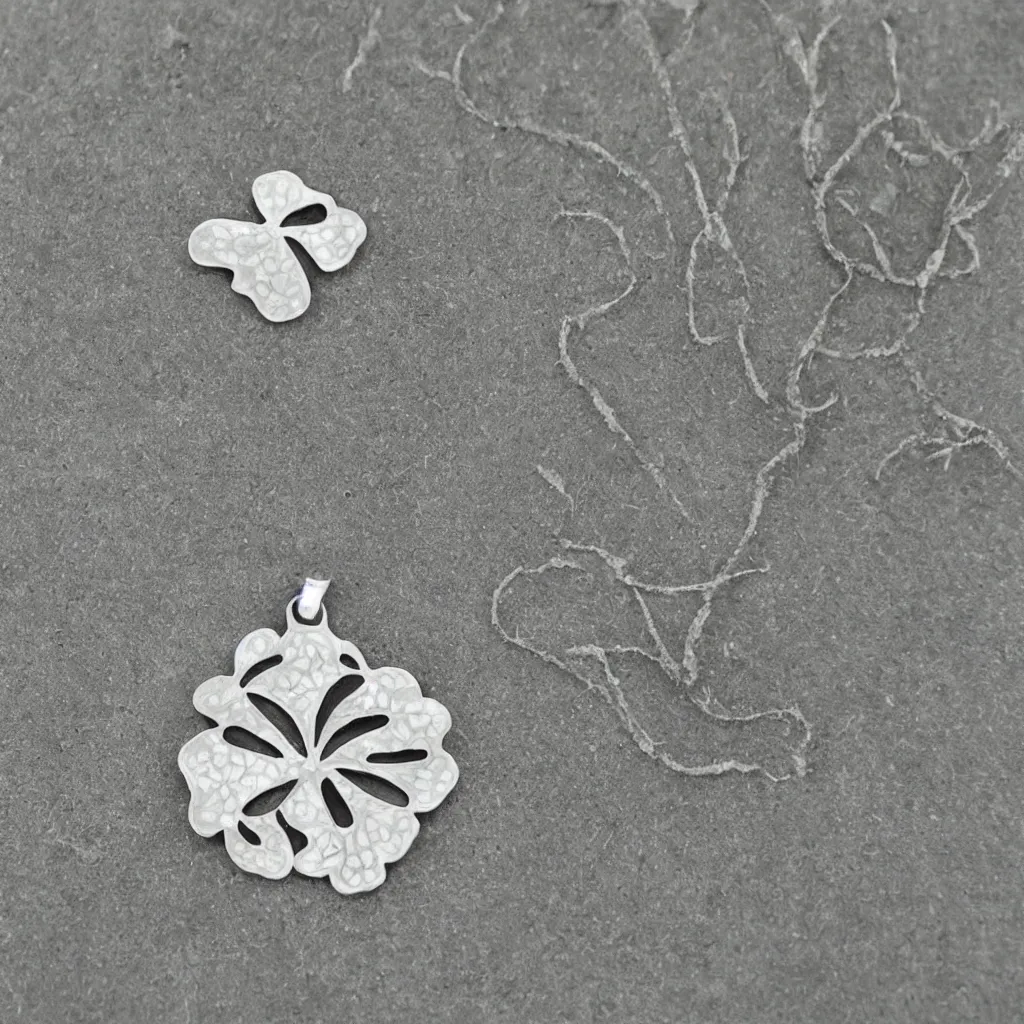 Prompt: Amulet Of Clover inlaid in silver, realistic, clean,