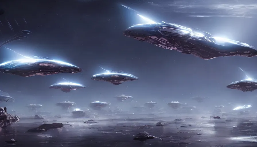 Prompt: Fleet of alien spaceships coming to Earth, hyperdetailed, artstation, cgsociety, 8k