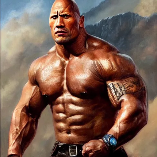 Prompt: ultra realistic portrait painting of dwayne johnson, art by frank frazetta, 4 k, ultra realistic, highly detailed, epic lighting