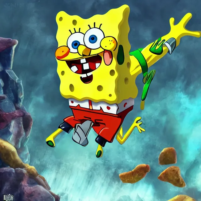 Image similar to spongebob squarepants in mortal kombat, character, videogame render, 4 k, artstation