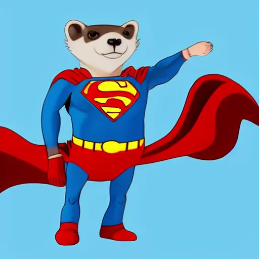 Prompt: A ferret as Superman, Aardman Animation