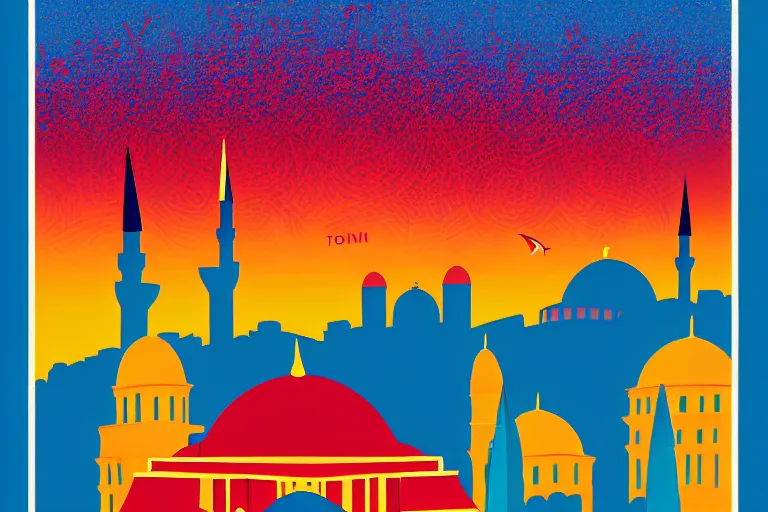 Prompt: istanbul poster art by tom whalen, crayon art, cityscape, behance hd, digital illustration