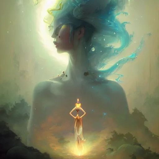 Image similar to reaching enlightenment by peter mohrbacher and emmanuel shiu and martin johnson heade and bastien lecouffe - deharme