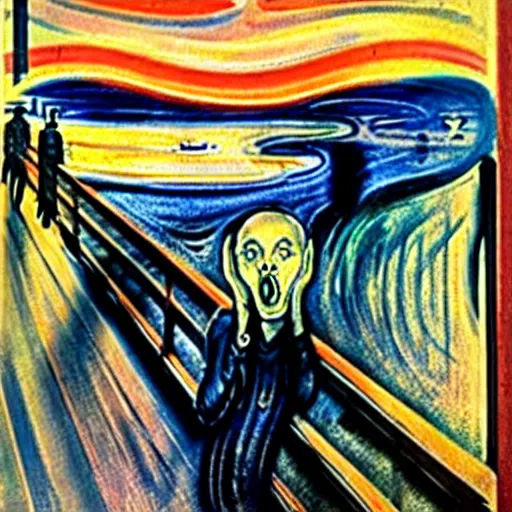 Image similar to The Scream by Salvador Dalí, detailed, surrealism, accurate, award wining, original modern artwork, rgb, ethereal lighting