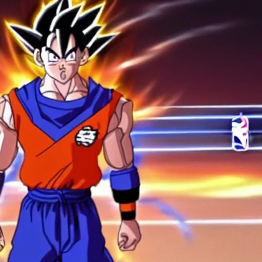 Prompt: still of goku in nba 2 k