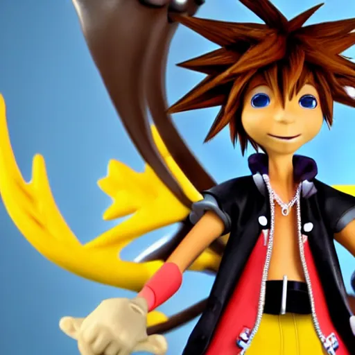 Prompt: sora from kingdom hearts in the style of claymation from nightmare before christmas. 4 k.