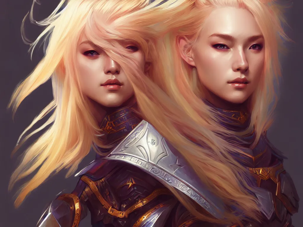 Prompt: portrait hero action pose of futuristic blonde hair female knights of zodiac, abstract chinese dragon concept art, d & d, highly detailed, digital painting, artstation, sharp focus, illustration, art by tan zi and ayanamikodon and alphonse mucha and wlop