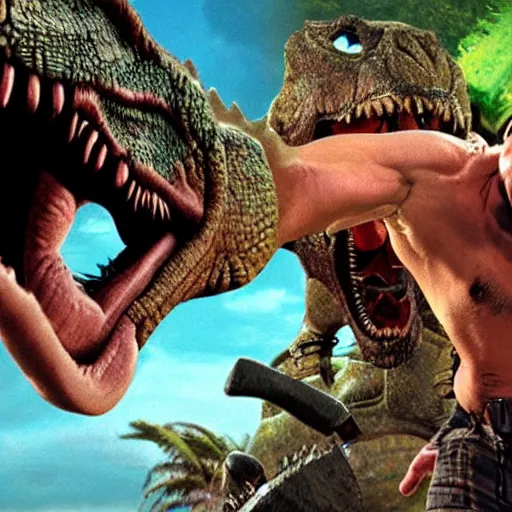 Prompt: danny devito plays turok the dinosaur hunter