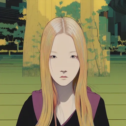 Image similar to a portrait of porter robinson blonde by inio asano, beeple and james jean, chiho aoshima color scheme