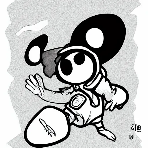 Prompt: mouse, illustrated by mato and ken sugimori, manga, black and white illustration