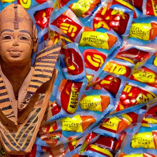 Image similar to Egyptian mummy manufactured by haribo candy, professional culinary photo