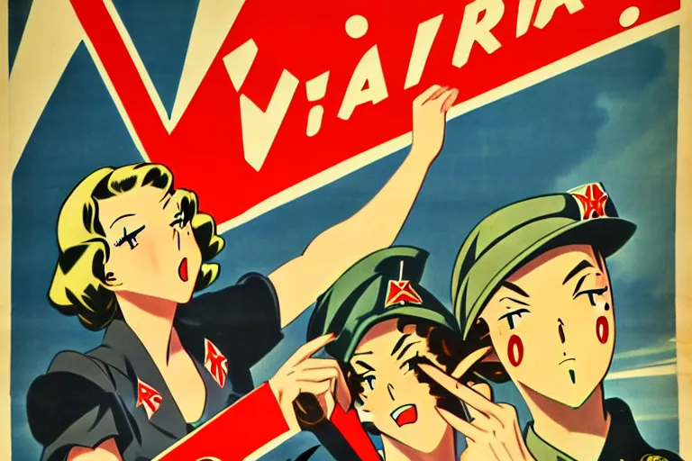 Image similar to 1940s, war, anime, poster, propaganda