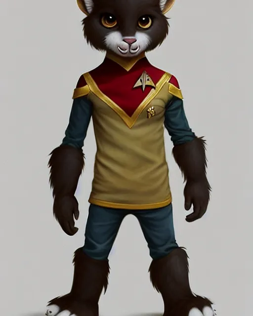 Image similar to character concept art of a cute young male anthropomorphic startrek furry | | cute - fine - face, pretty face, key visual, realistic shaded perfect face, fine details by stanley artgerm lau, wlop, rossdraws, james jean, andrei riabovitchev, marc simonetti, and sakimichan, trending on artstation