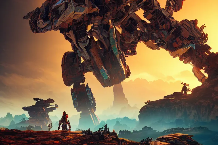 Image similar to rockbreaker machine mecanical creature robot of horizon forbidden west horizon zero dawn radiating a glowing aura global illumination ray tracing hdr fanart arstation by ian pesty and alena aenami artworks in 4 k