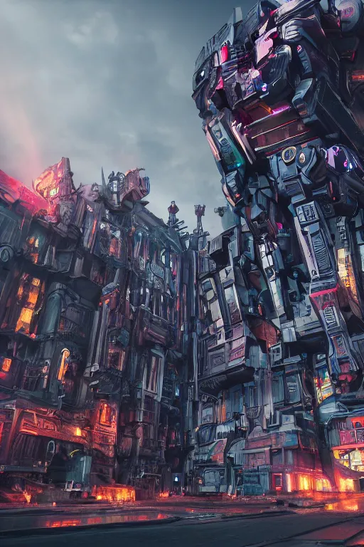 Prompt: Cybertron, Hot Topic store for goth Decepticons, long shot, cinematography by Wes Anderson, 4k octane render, intricate detail, photorealistic , cinematic lighting, Artstation