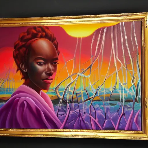 Image similar to If you really love me won't you tell me, then I won't have to be playing around, high quality oil painting afrofuturism, surrealism