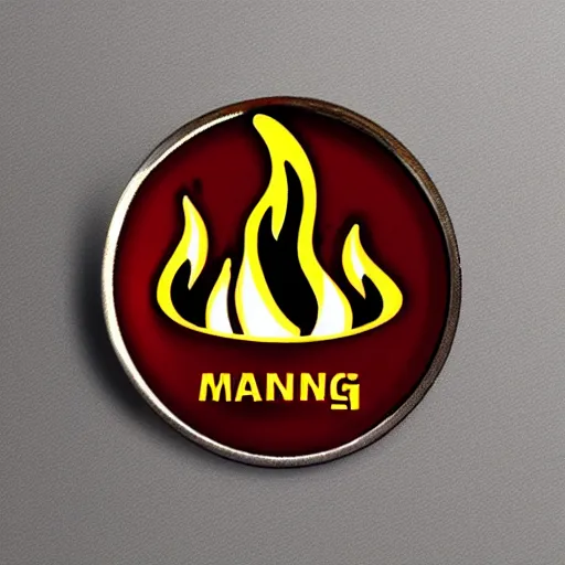 Image similar to a retro minimalistic fire flame warning caution label enamel pin, hd, concept art, artstation