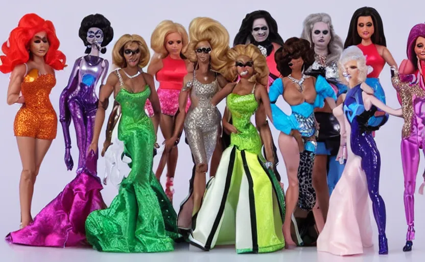 Image similar to realistic miniature rupaul's drag race drag queen figurines