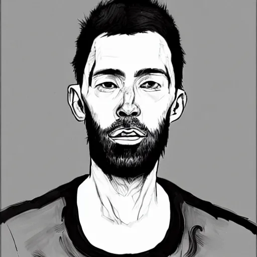 Prompt: thom york portrait, in the style of kim jung gi