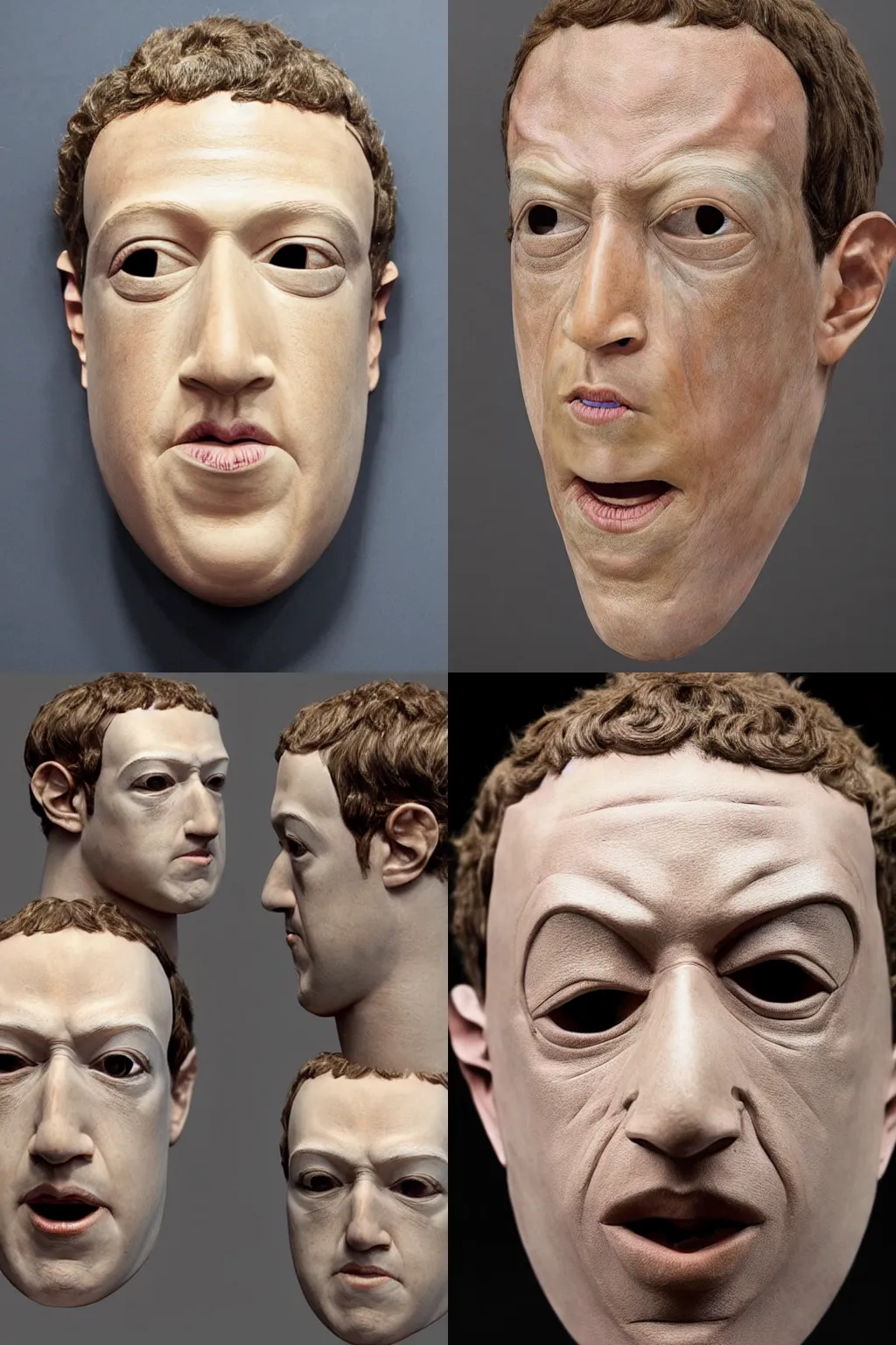 Prompt: a highly detailed Mark Zuckerberg latex mask by Rick Baker, high quality, Hollywood special effects, makeup