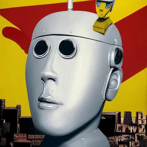 Prompt: The man with robot head, movie by David Lynch