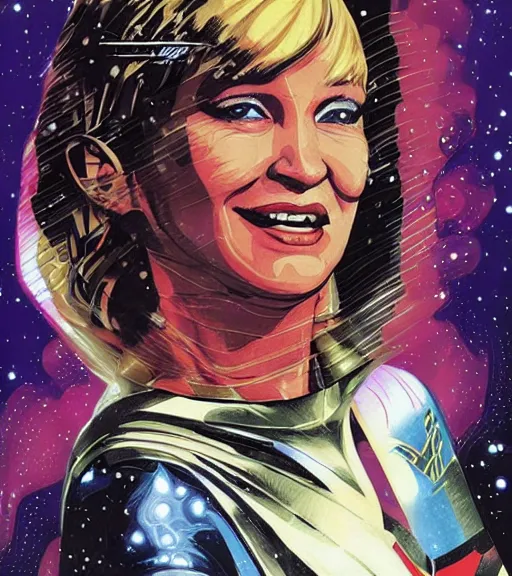 Image similar to portrait of young Tanya Tucker as a female space priestess, by DC comics and Sandra Chevrier