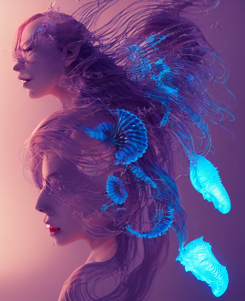 Image similar to goddess close-up portrait. orchid jellyfish phoenix head, nautilus, skull, betta fish, bioluminiscent creatures, intricate artwork by Tooth Wu and wlop and beeple. octane render, trending on artstation, greg rutkowski very coherent symmetrical artwork. cinematic, hyper realism, high detail, octane render, 8k