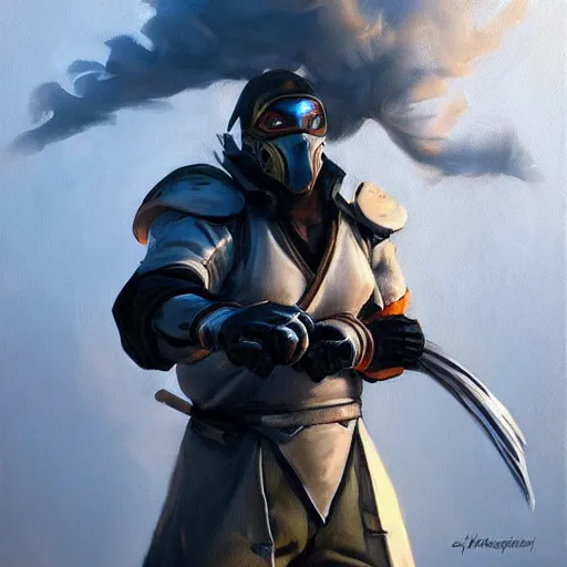 Image similar to greg manchess portrait painting of partially armored smoke from mortal kombat as overwatch character, medium shot, asymmetrical, profile picture, organic painting, sunny day, matte painting, bold shapes, hard edges, street art, trending on artstation, by huang guangjian and gil elvgren and sachin teng