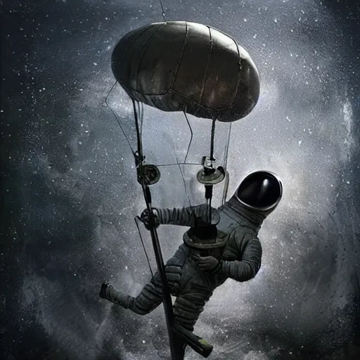 Image similar to michal karcz and tim burton dark surrealism painting of an astronaut., detailed, elegant, intricate, 4 k, renaissance painting