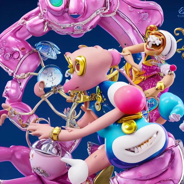 Prompt: jeff koons bauhaus style street sharks sailor moon wearing diamond grillz in wallace & gromit, intricate details, serious, highly detailed, photorealistic, octane render, 8 k, unreal engine, art by todd mcfarlane