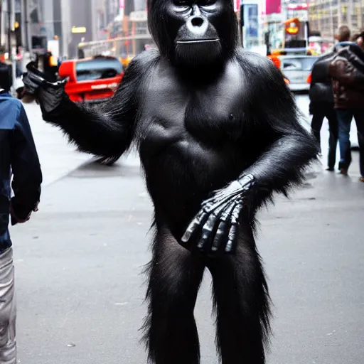 Image similar to terminator ape walking down new york streets