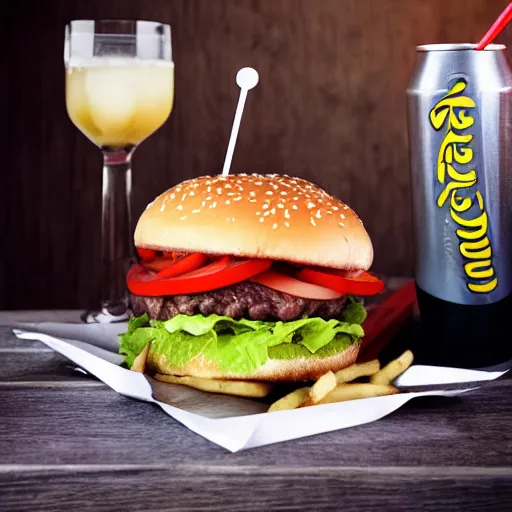 Image similar to finger burger, soda, fries, award winning, food photography